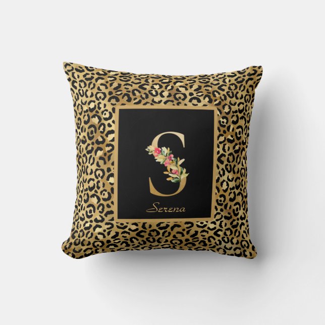 Coussin Monogramme personnalisé S Léopard Moderne (Recto)
