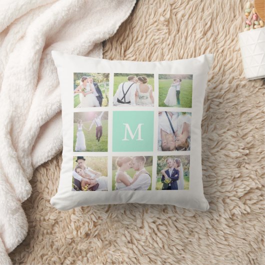 Coussin Monogramme personnalisé Simple Carré blanc Collage (Couverture)