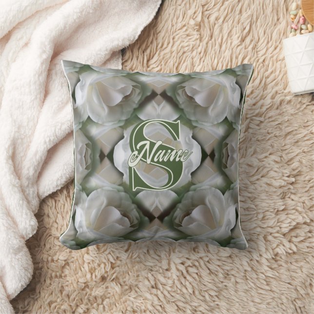 Coussin Monogramme personnalisé Votre initiale Nom Rose bl (Couverture)