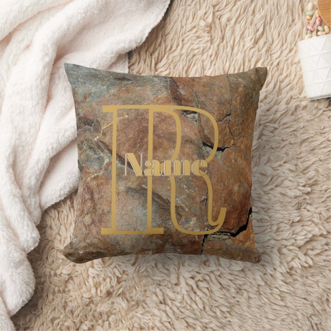 Coussin Monogramme personnalisé Votre nom initial sur roch (Couverture)
