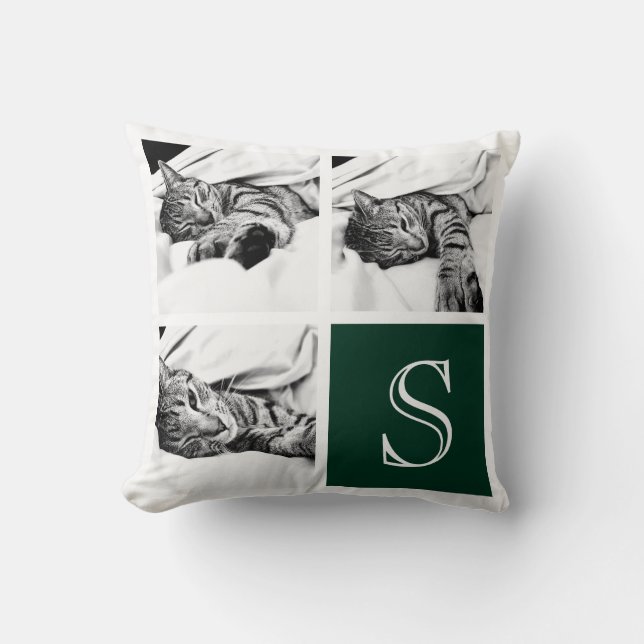 Coussin Monogramme photo Collage de photos en vert foncé,  (Recto)