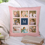 Coussin Monogramme photo couleur Arrière - plan modifiable<br><div class="desc">Monogramme coussin avec 8 photos carrés disposées dans une grille avec une bordure blanche autour d'eux sur l'avant et l'arrière, ce qui en fait 16 photos au total que vous pouvez remplacer par vous-même photos tout contre une couleur arrière - plan modifiable (cliquez sur "personnaliser" pour changer la couleur arrière...</div>