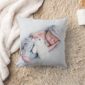 Coussin Monogramme photo de bébé garçon bleu moderne (Couverture)