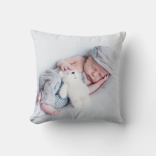 Coussin Monogramme photo de bébé garçon bleu moderne (Recto)
