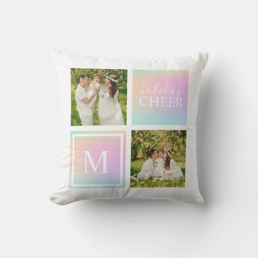 Coussin Monogramme Photo Noël Fête Cheval Iridescente (Recto)