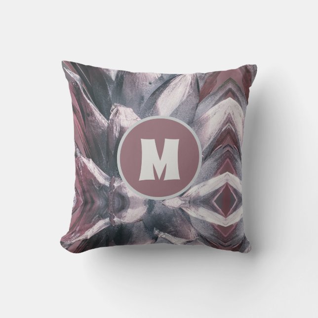 Coussin Monogramme Picots de Pineapple en Argent Abstrait  (Recto)