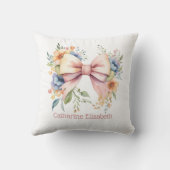 Coussin Monogramme Pink Bow Coquette Aquarelle Flores (Verso)