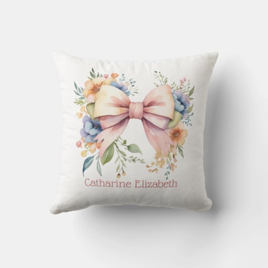 Coussin Monogramme Pink Bow Coquette Aquarelle Flores (Verso)