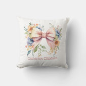 Coussin Monogramme Pink Bow Coquette Aquarelle Flores (Recto)