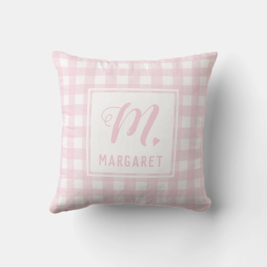 Coussin Monogramme Plaid de Buffalo rose vif Filles Nom (Verso)