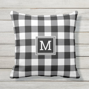 Coussin Monogramme Plaid De Buffle Noir Et Blanc