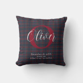 Coussin Monogramme Plaid Tartan Statistiques de Naissance (Recto)