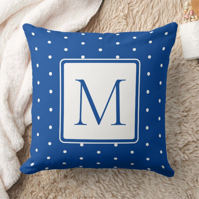 Coussin Monogramme pois blancs et bleu marine (Couverture)