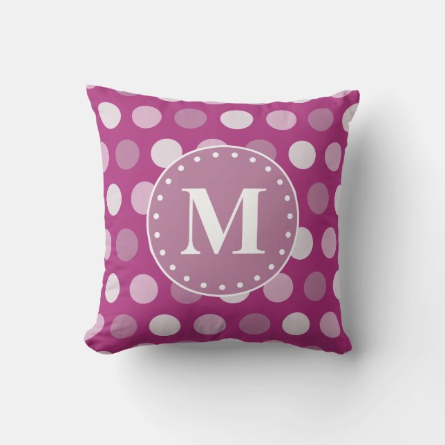 Coussin Monogramme Pois rose gras (Recto)