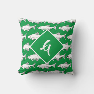 Coussin Monogramme Poisson de méné vert artistique