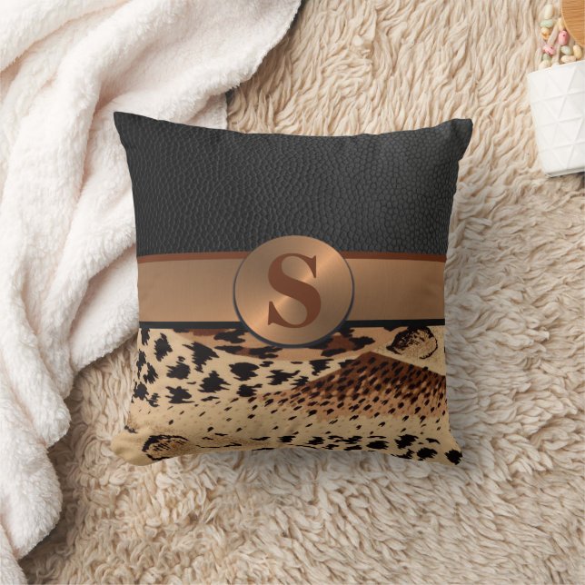 Coussin Monogramme poster de animal et cuir (Couverture)