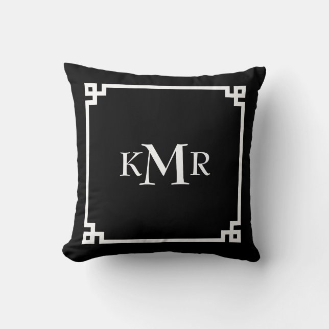 Coussin Monogramme principal grec blanc noir de coutume de (Recto)