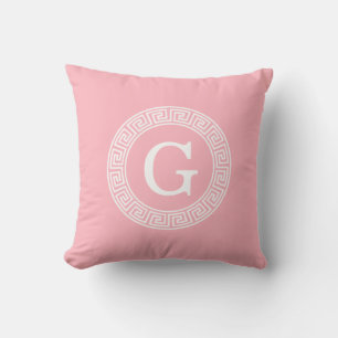 Coussin Monogramme principal grec blanc rose d'initiale de
