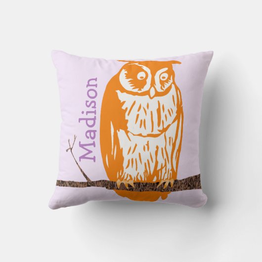 Coussin Monogramme Purple Corail Orange Bébé Chouette Vint (Verso)