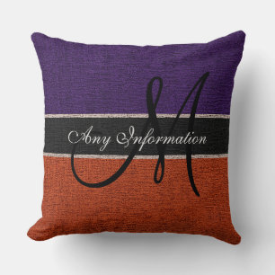 Coussin Monogramme Purple et Burlap Brown Jute rustique