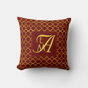 Coussin Monogramme Quatrefeuille Rouge Foncé Or Nouveaux M