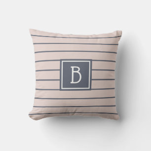 Coussin Monogramme rayé de ferme moderne rose et bleu