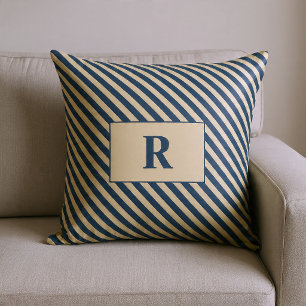 Coussin Monogrammé Rayures Bleu/Vanille