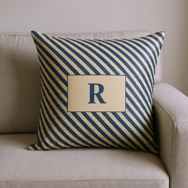 Coussin Monogrammé Rayures Bleu/Vanille (Créateur téléchargé)