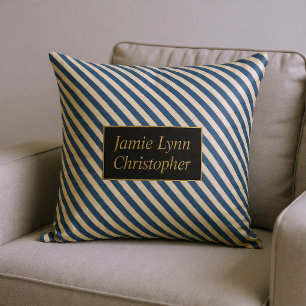 Coussin Monogrammé rayures bleu/vanille