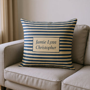 Coussin Monogrammé rayures bleu/vanille