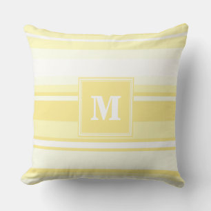 Coussin Monogramme rayures jaunes citron