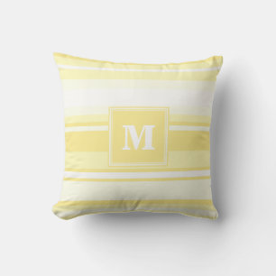 Coussin Monogramme rayures jaunes citron