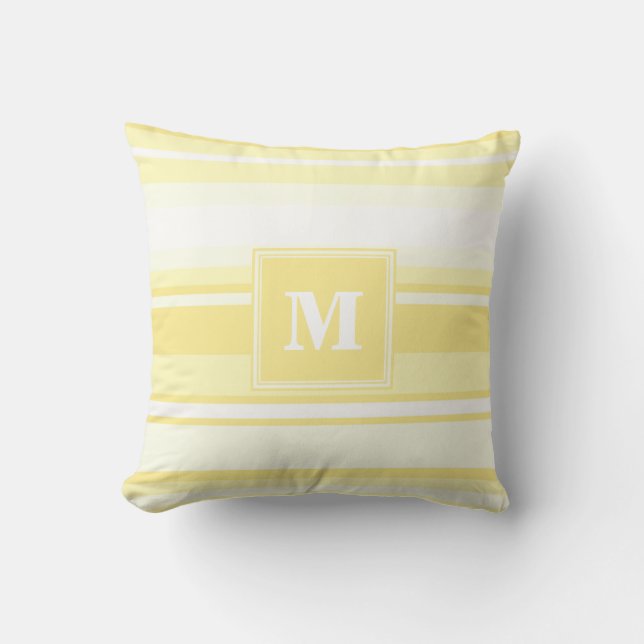 Coussin Monogramme rayures jaunes citron (Recto)