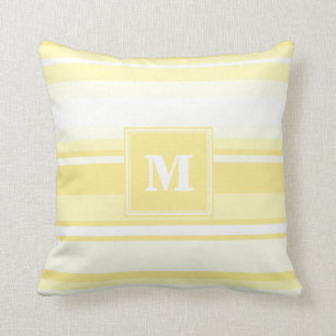 Coussin Monogramme rayures jaunes citron