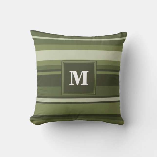 Coussin Monogramme rayures vert olive (Recto)