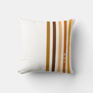 Coussin Monogramme rayures verticales orange marron clair