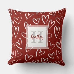 Coussin Monogramme Red Valentine Heart Motif