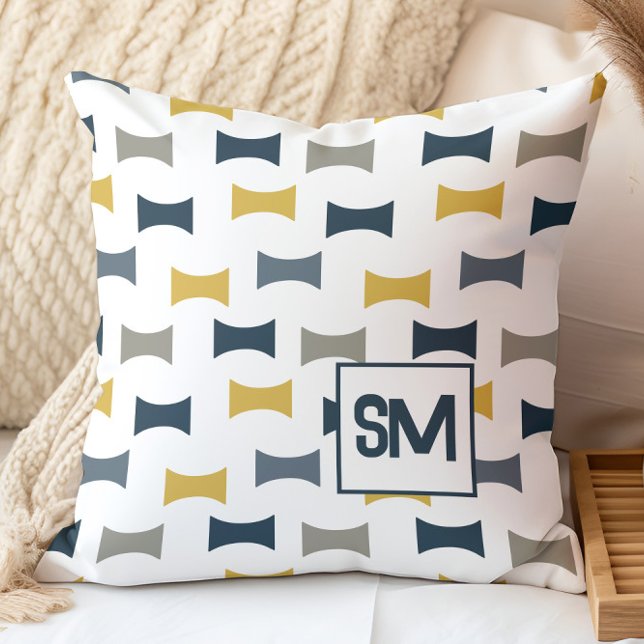 Coussin Monogramme Rétro Milieu de Siècle Géométrique Mari (Créateur téléchargé)