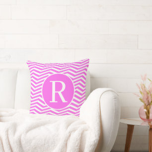 Coussin Monogramme RF Classic Serif Pink Tilted Chevron