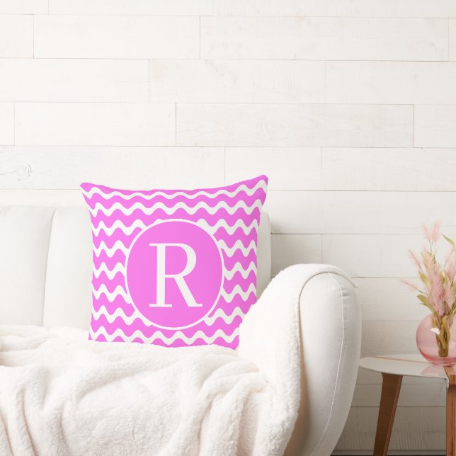 Coussin Monogramme RF Classic Serif Rose Waves (Canapé)