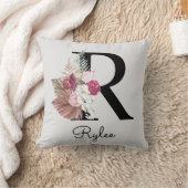 Coussin Monogramme Rose Boho Féminin Floral Initiale R (Couverture)