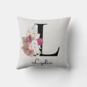 Coussin Monogramme Rose Boho Floral Initial L (Verso)