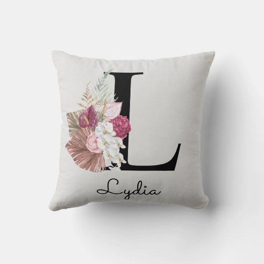Coussin Monogramme Rose Boho Floral Initial L (Verso)