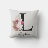 Coussin Monogramme Rose Boho Floral Initial L (Recto)