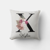 Coussin Monogramme rose Boho girly floral initial X (Recto)
