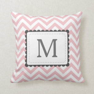 Coussin Monogramme rose-clair et blanc de coutume de