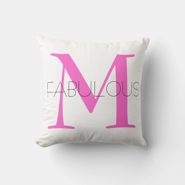 Coussin Monogramme rose clair noir Script moderne (Recto)