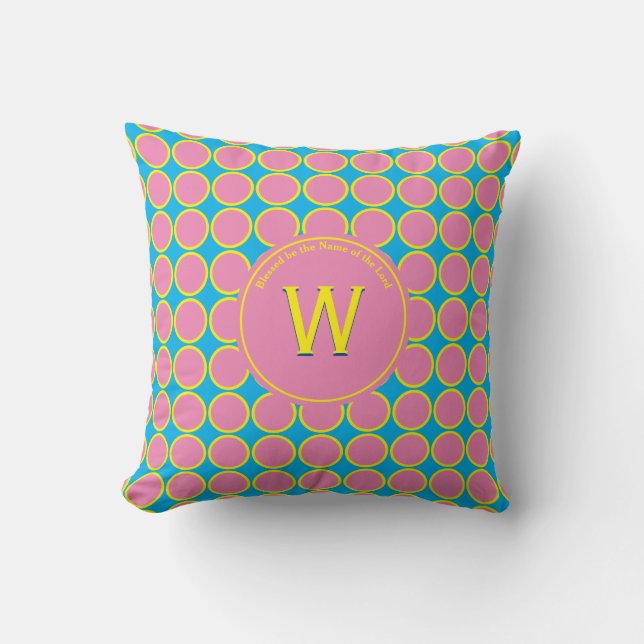 Coussin MONOGRAMME | Rose Cyan Jaune | POIS | Écriture Sai (Recto)