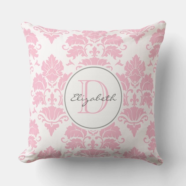 Coussin monogramme rose Damask (Recto)