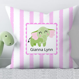 Coussin Monogramme rose éléphant bébé fille